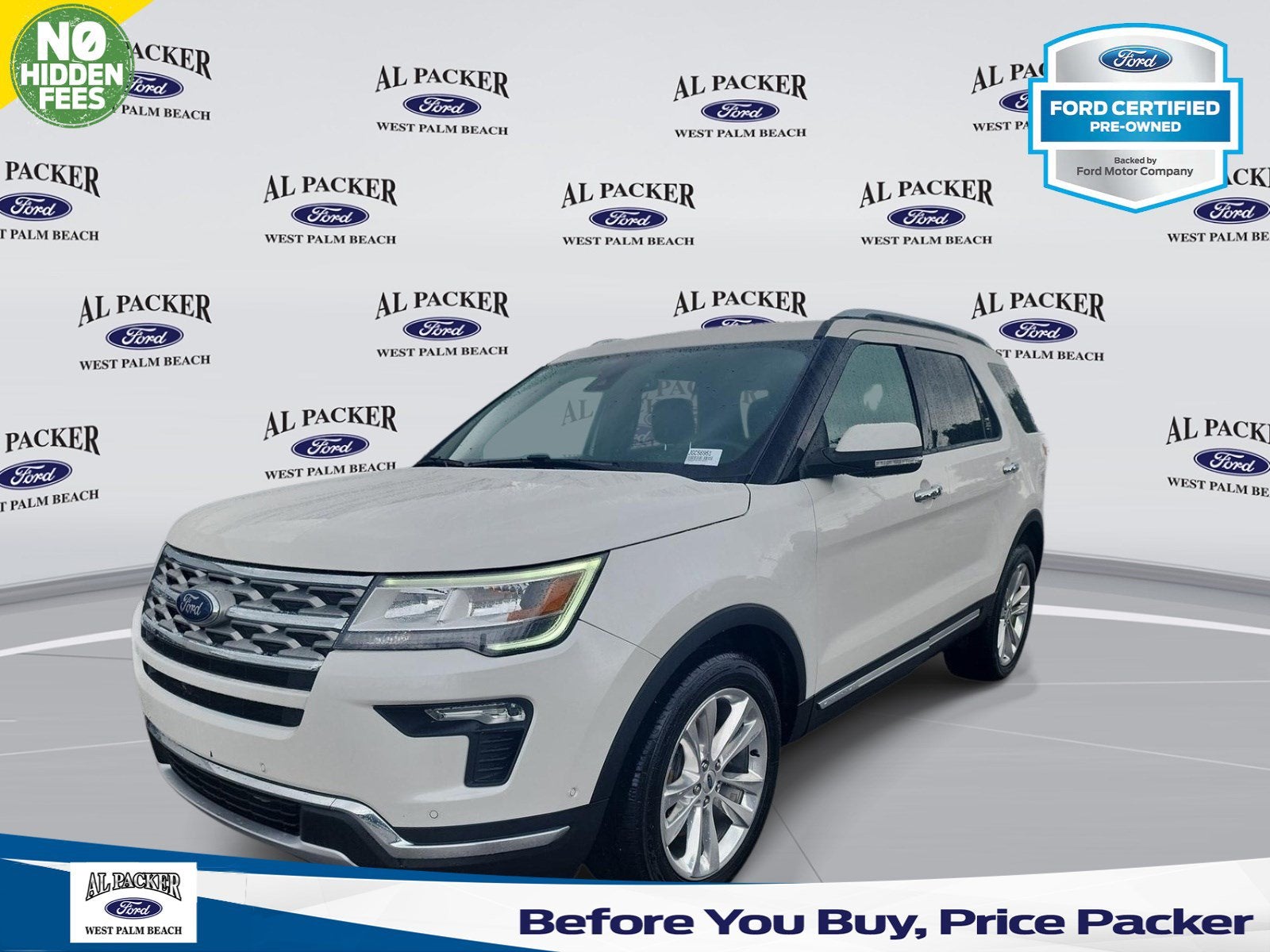 2018 Ford Explorer Limited in White Platinum Clearcoat Metallic — front three-quarter view
